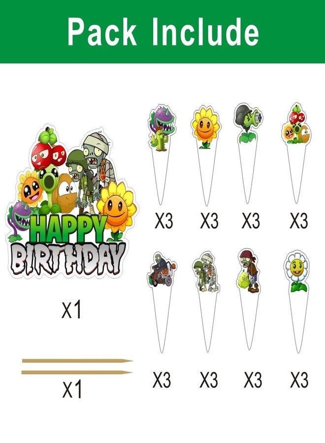 fancigo 25Pcs Plants and Zombies Cake Decorations with 24pcs Cupcake Toppers, 1pcs Cake Topper for Kids Birthday Party Supplies - Image 2
